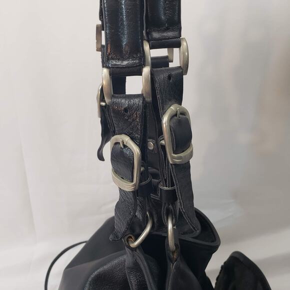 Oxone Paris VINTAGE Rose Embellished Leather Shoulder Drawstring Bucket Bag - Picture 16 of 16